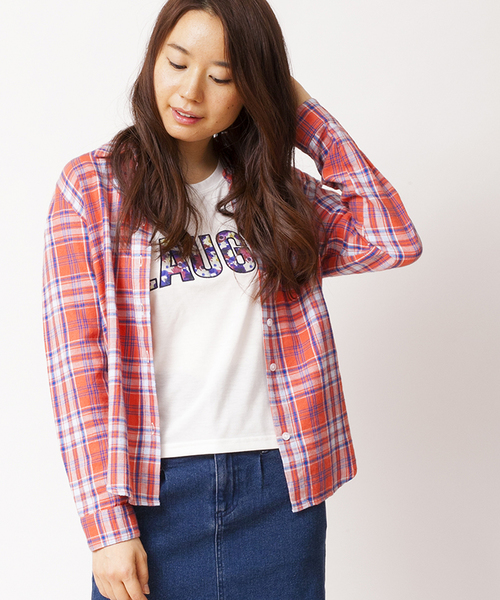 WEGO（ウィゴー）の「WEGO/ネルチェックシャツ（シャツ/ブラウス・レディース・ホワイト/ブラック/グリーン/ブルー/パープル/レッド/レッド系その他/オレンジ/ブルー系その他/チェック・FREE）」の9枚目の写真