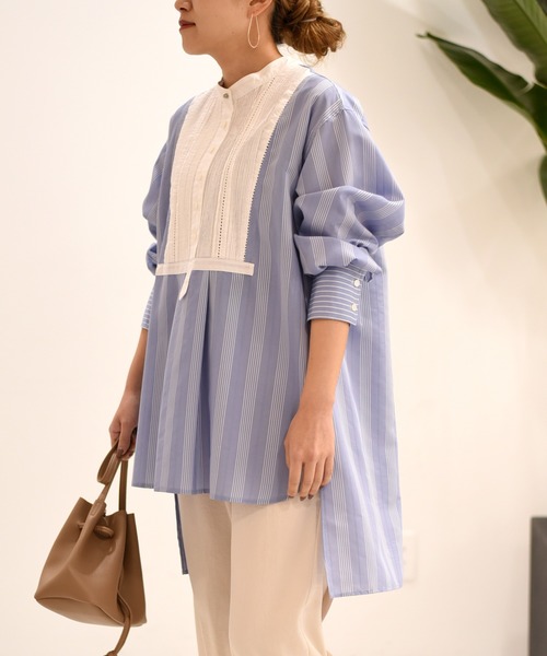 Eimee Law（エイミーロウ）の「【Eimee Law】ストライプドレスシャツ（シャツ/ブラウス・レディース・オフホワイト/サックスブルー・38）」の4枚目の写真