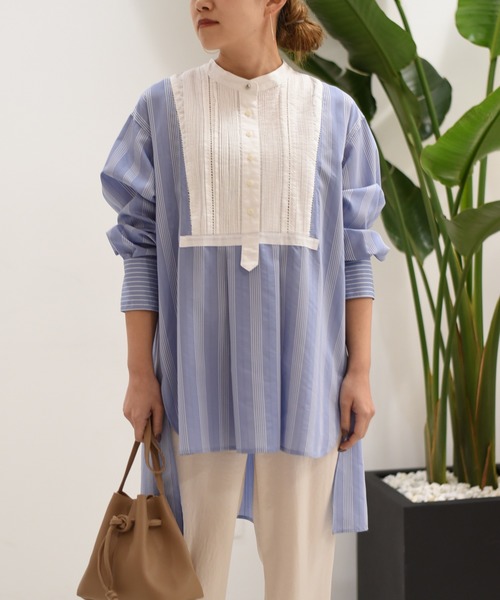 Eimee Law（エイミーロウ）の「【Eimee Law】ストライプドレスシャツ（シャツ/ブラウス・レディース・オフホワイト/サックスブルー・38）」の3枚目の写真