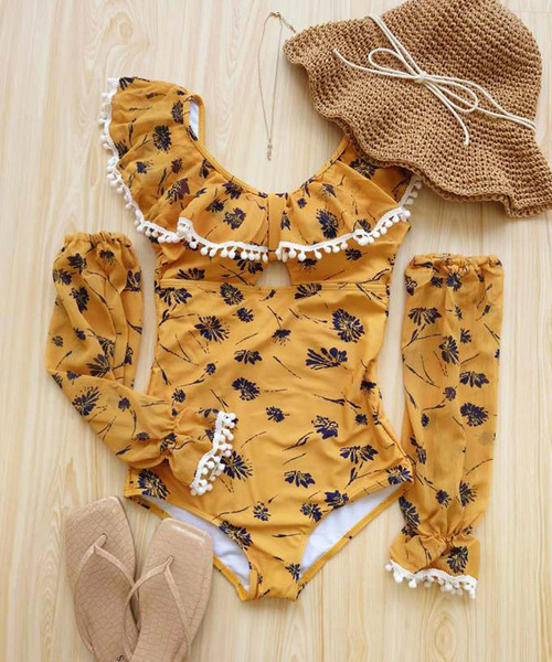 スリーブ付き バックオープンフリルカラーワンピース水着 水着 Osyarevo オシャレボ のファッション通販 Zozotown