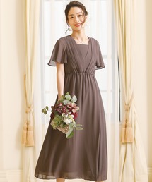 袖あり&ミモレ丈 ワンピースドレスアシンメトリー 大きいサイズ 結婚式 フォーマル オケージョンドレス お呼ばれ 二次会 成人式
