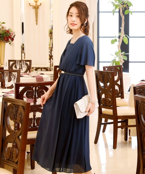 PourVous(プールヴー)の「袖あり&ミモレ丈 ワンピースドレスアシンメトリー 大きいサイズ 結婚式 フォーマル オケージョンドレス お呼ばれ 二次会 成人式 (ドレス・レディース・ライトグレー/ブラウン/ネイビー・M/L/XL)」の12枚目の写真