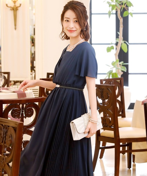 PourVous(プールヴー)の「袖あり&ミモレ丈 ワンピースドレスアシンメトリー 大きいサイズ 結婚式 フォーマル オケージョンドレス お呼ばれ 二次会 成人式 (ドレス・レディース・ライトグレー/ブラウン/ネイビー・M/L/XL)」の14枚目の写真