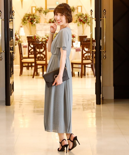 PourVous(プールヴー)の「袖あり&ミモレ丈 ワンピースドレスアシンメトリー 大きいサイズ 結婚式 フォーマル オケージョンドレス お呼ばれ 二次会 成人式 (ドレス・レディース・ライトグレー/ブラウン/ネイビー・M/L/XL)」の21枚目の写真