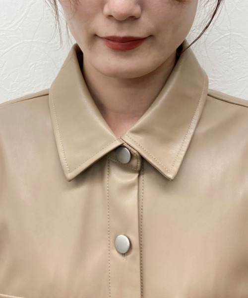 EPIMI E'PIMMY（エピミエピミー）の「《setupにも》フェイクレザーCPOジャケット（ブルゾン・レディース・ブラック/アイボリー/モカ/スモークピンク/ベージュ・MEDIUM）」の7枚目の写真