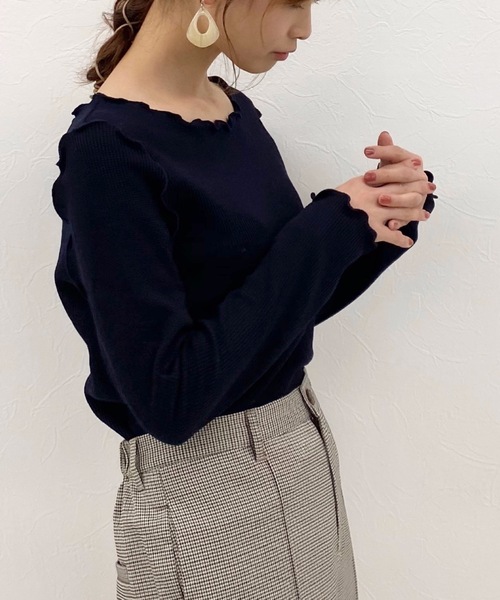 archives（アルシーヴ）の「アウトメローワッフルロンTEE（Tシャツ/カットソー・レディース・レンガ/グリーン/オフホワイト/グレー系その他/ダークブルー/ブラック・MEDIUM）」の4枚目の写真