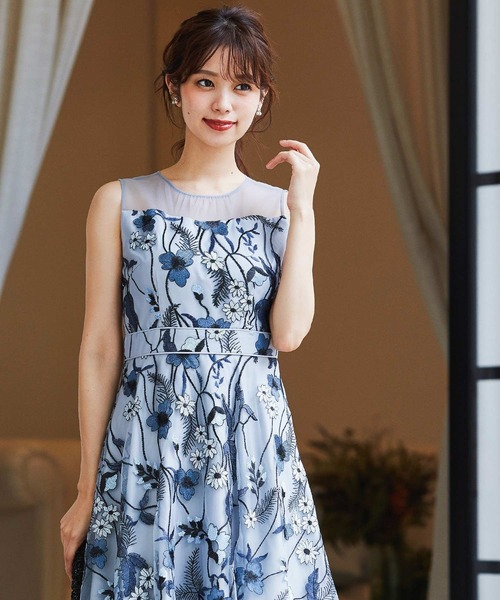 秋 L 新品 ワンピース ドレス レディース ロング 結婚式 レース 花柄 フラワーカラー刺繍レースロング結婚式ワンピースドレス（ドレス