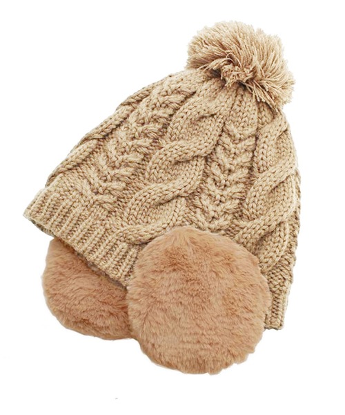 14+（イチヨンプラス）の「耳当て付きポンポンワッチ（ニットキャップ/ビーニー・レディース・アイボリー/グレー/ブラック/ベージュ/パープル/ライトグレー/グリーン/ベージュ系3・FREE）」の4枚目の写真