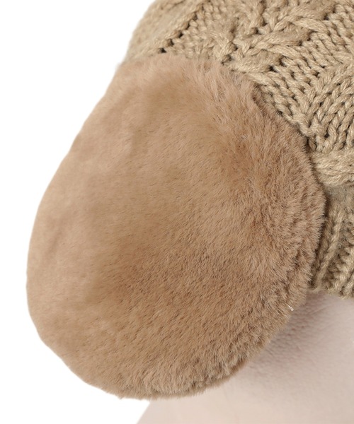 14+（イチヨンプラス）の「耳当て付きポンポンワッチ（ニットキャップ/ビーニー・レディース・アイボリー/グレー/ブラック/ベージュ/パープル/ライトグレー/グリーン/ベージュ系3・FREE）」の16枚目の写真