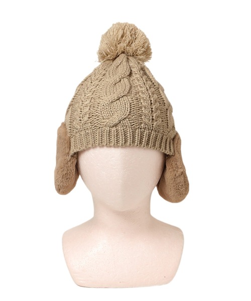 14+（イチヨンプラス）の「耳当て付きポンポンワッチ（ニットキャップ/ビーニー・レディース・アイボリー/グレー/ブラック/ベージュ/パープル/ライトグレー/グリーン/ベージュ系3・FREE）」の9枚目の写真