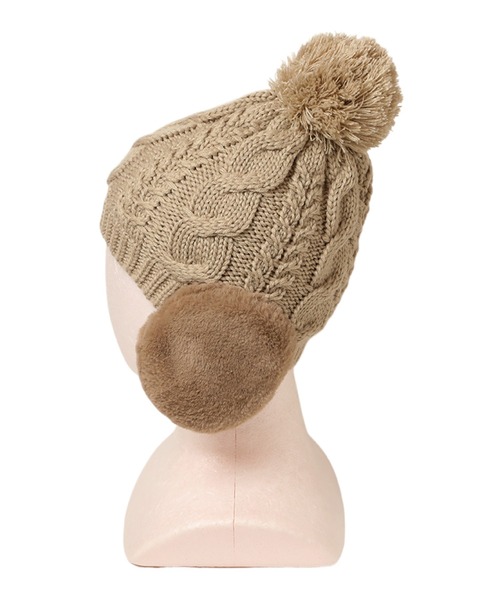 14+（イチヨンプラス）の「耳当て付きポンポンワッチ（ニットキャップ/ビーニー・レディース・アイボリー/グレー/ブラック/ベージュ/パープル/ライトグレー/グリーン/ベージュ系3・FREE）」の10枚目の写真