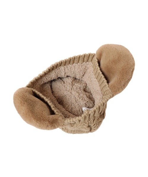 14+（イチヨンプラス）の「耳当て付きポンポンワッチ（ニットキャップ/ビーニー・レディース・アイボリー/グレー/ブラック/ベージュ/パープル/ライトグレー/グリーン/ベージュ系3・FREE）」の12枚目の写真