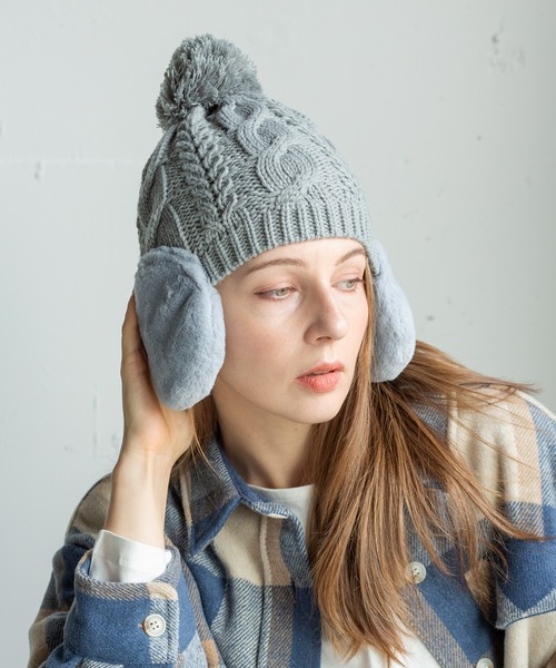 14+（イチヨンプラス）の「耳当て付きポンポンワッチ（ニットキャップ/ビーニー・レディース・アイボリー/グレー/ブラック/ベージュ/パープル/ライトグレー/グリーン/ベージュ系3・FREE）」の20枚目の写真