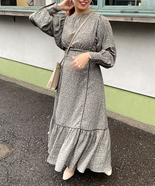 archives（アルシーヴ）の「花柄パイピングワンピース（ワンピース・レディース・ベージュ/ブラウン/グレー・MEDIUM）」の9枚目の写真