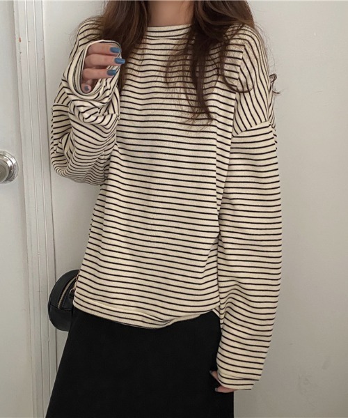yuue' ( wear )(ユーイ)の「ドロップショルダーボーダーカットソー(Tシャツ/カットソー・レディース・ブラック/ブラウン・FREE)」の6枚目の写真