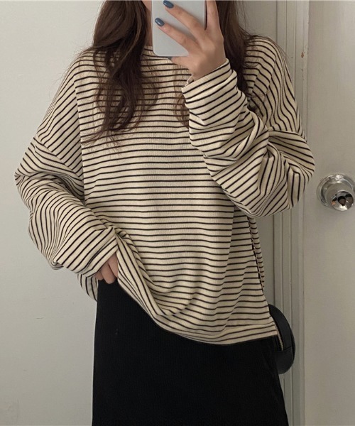 yuue' ( wear )(ユーイ)の「ドロップショルダーボーダーカットソー(Tシャツ/カットソー・レディース・ブラック/ブラウン・FREE)」の8枚目の写真