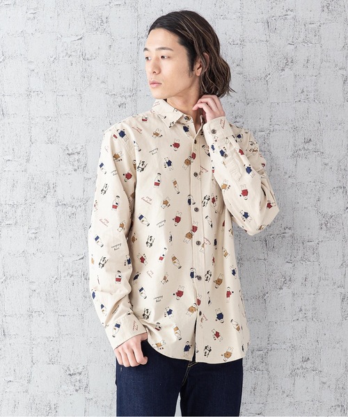 JEANS MATE(ジーンズメイト)の「オックス総柄シャツ アニマル柄 【ネコ柄】【くま柄】【女の子】の総柄プリント(シャツ/ブラウス・メンズ・グリーン/グレー/ホワイト系その他/ベージュ/その他1/ホワイト・X-LARGE/MEDIUM/LARGE)」の5枚目の写真