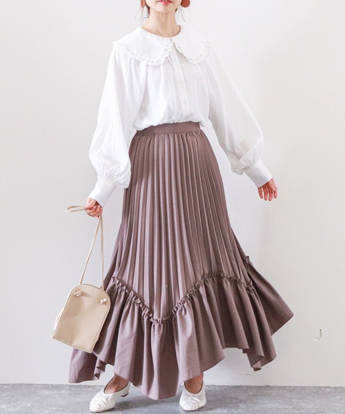 archives（アルシーヴ）の「イレヘムプリーツティアードスカート（スカート・レディース・グレイッシュベージュ/ベージュ/チャコールグレー・MEDIUM）」の8枚目の写真