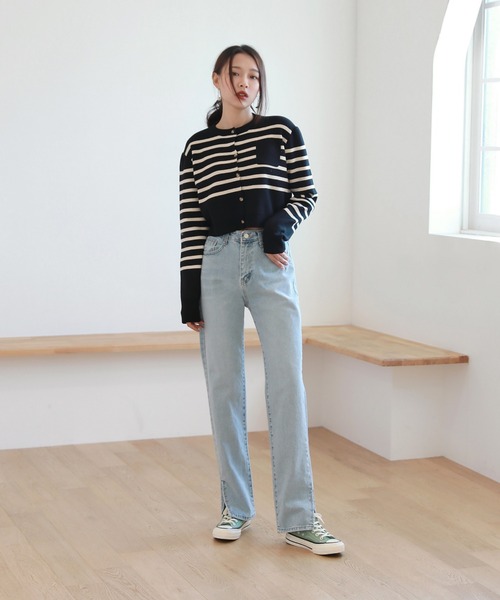 by muni:r（バイ ムニール）の「足が長く見えるシルエットハイウエストロングスリットデニム（デニムパンツ・レディース・ライトブルー/ブラック/ブルー・SMALL/MEDIUM）」の15枚目の写真