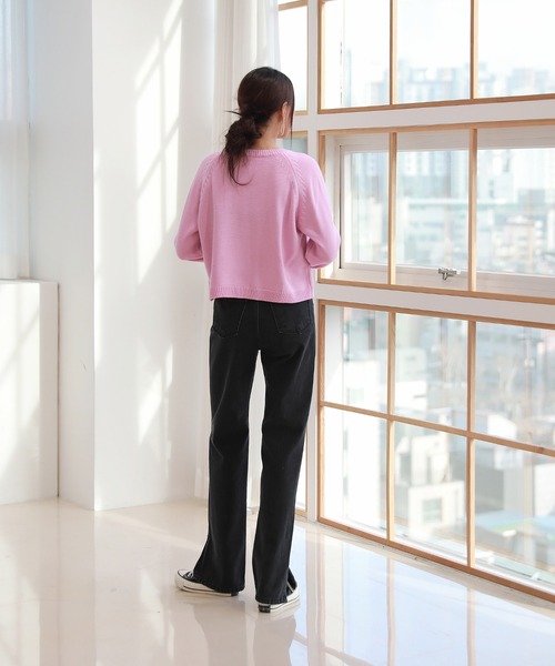 by muni:r（バイ ムニール）の「足が長く見えるシルエットハイウエストロングスリットデニム（デニムパンツ・レディース・ライトブルー/ブラック/ブルー・SMALL/MEDIUM）」の8枚目の写真