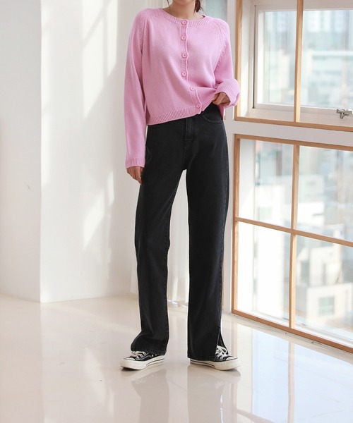 by muni:r（バイ ムニール）の「足が長く見えるシルエットハイウエストロングスリットデニム（デニムパンツ・レディース・ライトブルー/ブラック/ブルー・SMALL/MEDIUM）」の10枚目の写真