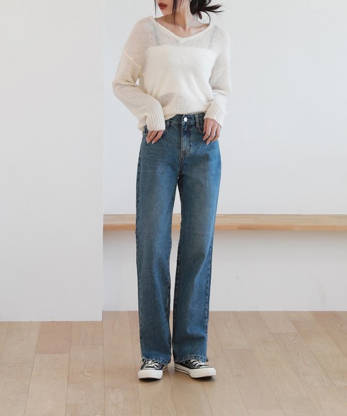 by muni:r（バイ ムニール）の「足が長く見えるシルエットハイウエストロングスリットデニム（デニムパンツ・レディース・ライトブルー/ブラック/ブルー・SMALL/MEDIUM）」の22枚目の写真