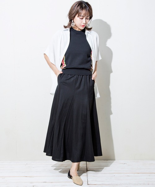 MILLION CARATS（ミリオンカラッツ）の「【接触冷感・UVカット】夏を快適に過ごすための機能素材！裾に向けてボリュームのあるマーメイドラインがスタイルアップして見せてくれるフレアースカート（スカート・レディース・ブラック/ベージュ/ミント・FREE）」の6枚目の写真