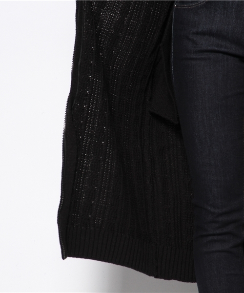 mystic（ミスティック）の「フリンジパーカーロングZIPカーデ（カーディガン/ボレロ・レディース・オフホワイト/チャコールグレー/ブラック/レンガ・ﾌﾘ-）」の5枚目の写真