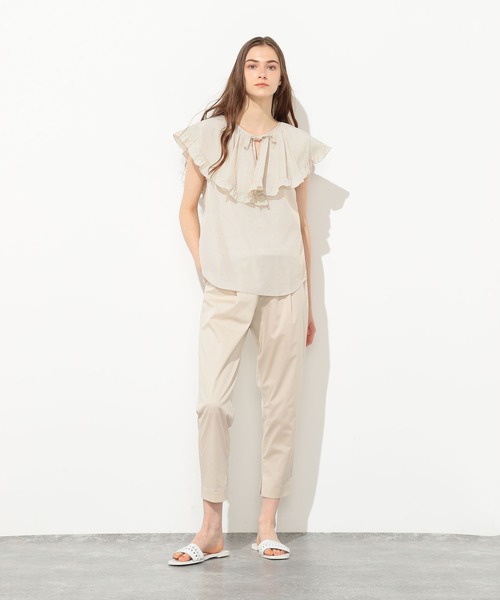 LE SOUK HOLIDAY（ルスークホリデー）の「ストライプラッフルノースリーブブラウス（シャツ/ブラウス・レディース・ベージュ/ネイビー・11号/9号）」の5枚目の写真