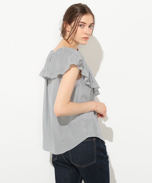 LE SOUK HOLIDAY（ルスークホリデー）の「ストライプラッフルノースリーブブラウス（シャツ/ブラウス・レディース・ベージュ/ネイビー・11号/9号）」の9枚目の写真
