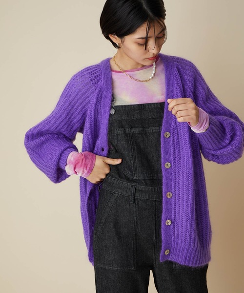 極美品♡ロロピアーナ　シルク55％　カーディガン　ロゴボタン　最高級素材　紫 MADEMOISELLE ROPE'（マドモアゼル ロペ）の「KIDモヘアVネックニット