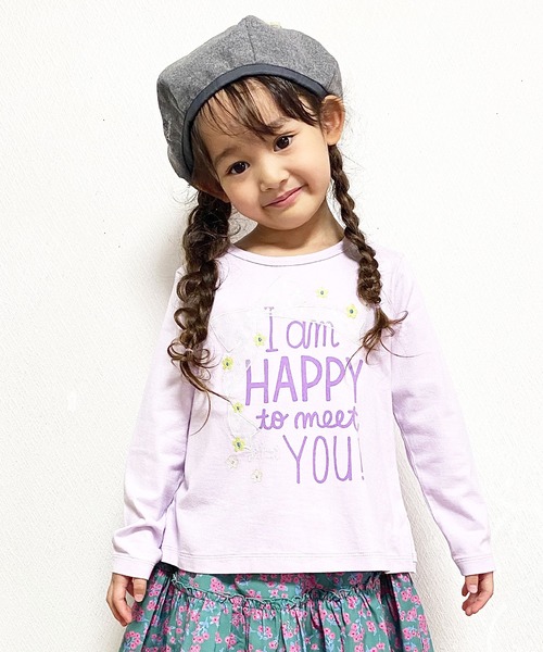 KP（ケーピー）の「【TioTio抗ウィルス加工】リボンアップリケとロゴプリントの天竺長袖Tシャツ(100-130cm)（Tシャツ/カットソー・キッズ・オフホワイト/ラベンダー・110cm/120cm/130cm/100cm）」の2枚目の写真