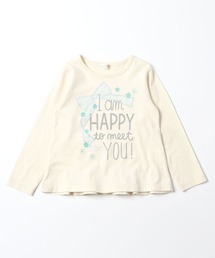 【TioTio抗ウィルス加工】リボンアップリケとロゴプリントの天竺長袖Tシャツ(100-130cm)
