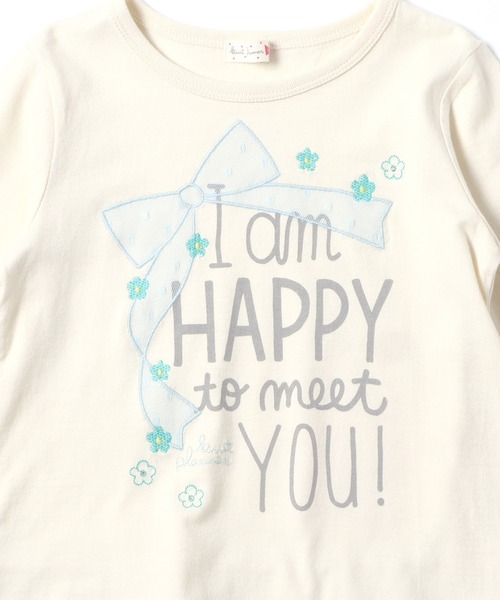 KP（ケーピー）の「【TioTio抗ウィルス加工】リボンアップリケとロゴプリントの天竺長袖Tシャツ(100-130cm)（Tシャツ/カットソー・キッズ・オフホワイト/ラベンダー・110cm/120cm/130cm/100cm）」の3枚目の写真