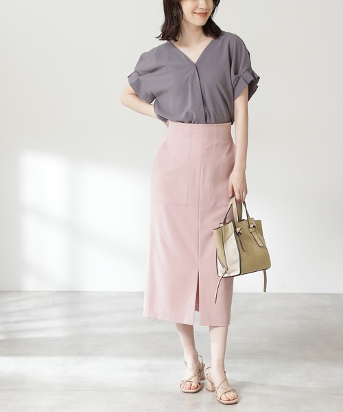 N.（N. Natural Beauty Basic）（エヌエヌナチュラルビューティーベーシック）の「【追加生産】【S Size Line】◆フロントポケットタイトスカート（スカート・レディース・グレー/ダークブラウン/ピンク/グリーン・SMALL/MEDIUM）」の4枚目の写真