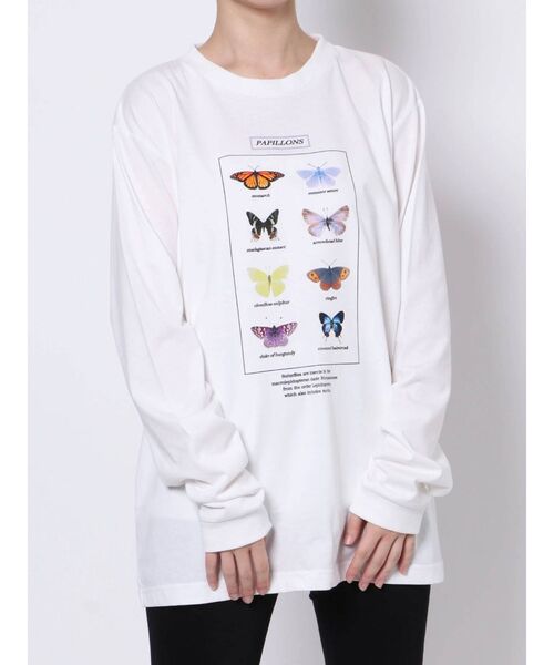 merry jenny（メリージェニー）の「PAPILLONS long Tee（Tシャツ/カットソー・レディース・オフホワイト/ベージュ/カーキ・FREE）」の4枚目の写真