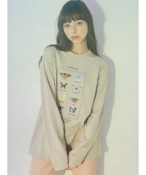 merry jenny（メリージェニー）の「PAPILLONS long Tee（Tシャツ/カットソー・レディース・オフホワイト/ベージュ/カーキ・FREE）」の3枚目の写真