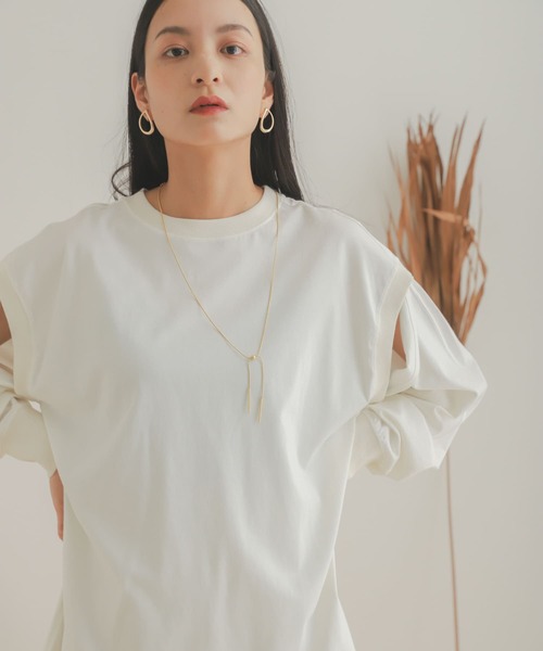 SENSE OF PLACE by URBAN RESEARCH（センスオブプレイスバイアーバンリサーチ）の「スリットスリーブルーズTシャツ（Tシャツ/カットソー・レディース・アイボリー/ブラウン/オレンジ・ONE）」の5枚目の写真