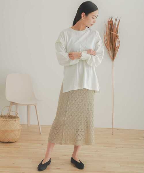 SENSE OF PLACE by URBAN RESEARCH（センスオブプレイスバイアーバンリサーチ）の「スリットスリーブルーズTシャツ（Tシャツ/カットソー・レディース・アイボリー/ブラウン/オレンジ・ONE）」の8枚目の写真