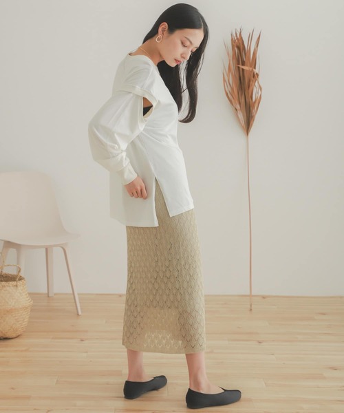 SENSE OF PLACE by URBAN RESEARCH（センスオブプレイスバイアーバンリサーチ）の「スリットスリーブルーズTシャツ（Tシャツ/カットソー・レディース・アイボリー/ブラウン/オレンジ・ONE）」の9枚目の写真