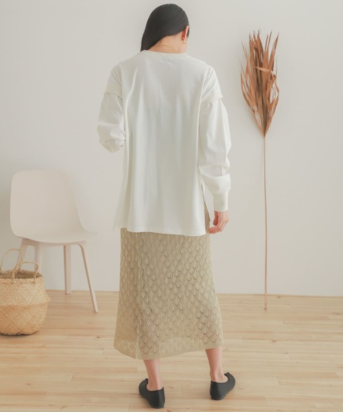 SENSE OF PLACE by URBAN RESEARCH（センスオブプレイスバイアーバンリサーチ）の「スリットスリーブルーズTシャツ（Tシャツ/カットソー・レディース・アイボリー/ブラウン/オレンジ・ONE）」の10枚目の写真