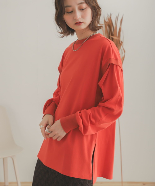 SENSE OF PLACE by URBAN RESEARCH（センスオブプレイスバイアーバンリサーチ）の「スリットスリーブルーズTシャツ（Tシャツ/カットソー・レディース・アイボリー/ブラウン/オレンジ・ONE）」の20枚目の写真