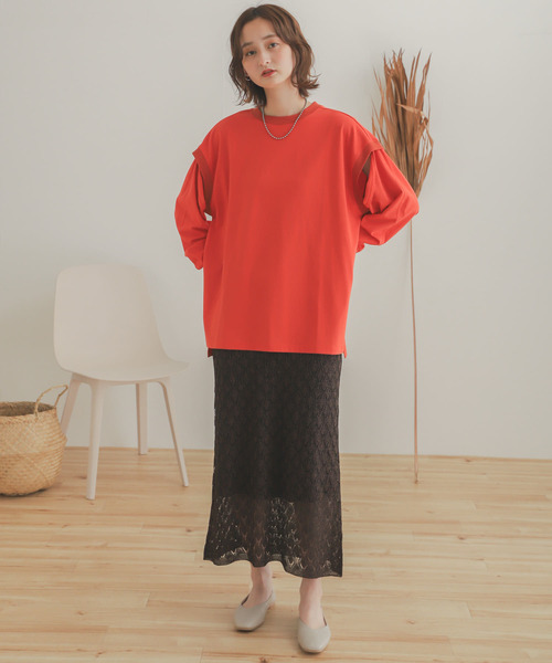 SENSE OF PLACE by URBAN RESEARCH（センスオブプレイスバイアーバンリサーチ）の「スリットスリーブルーズTシャツ（Tシャツ/カットソー・レディース・アイボリー/ブラウン/オレンジ・ONE）」の22枚目の写真