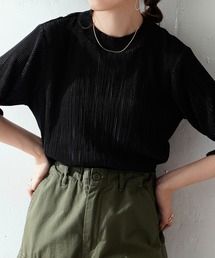 DISCOAT | ランダムプリーツハイネック5分袖プルオーバー(Tシャツ/カットソー)