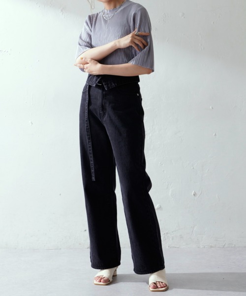 DISCOAT（ディスコート）の「ランダムプリーツハイネック5分袖プルオーバー（Tシャツ/カットソー・レディース・ブラック/ホワイト系その他/ブルー系その他・FREE）」の22枚目の写真