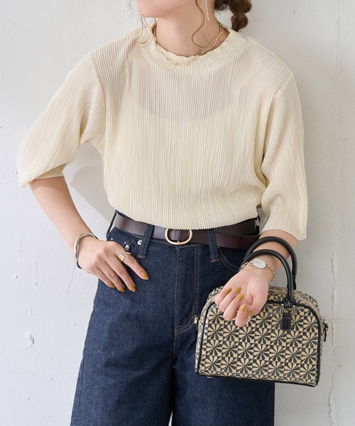 DISCOAT（ディスコート）の「ランダムプリーツハイネック5分袖プルオーバー（Tシャツ/カットソー・レディース・ブラック/ホワイト系その他/ブルー系その他・FREE）」の13枚目の写真