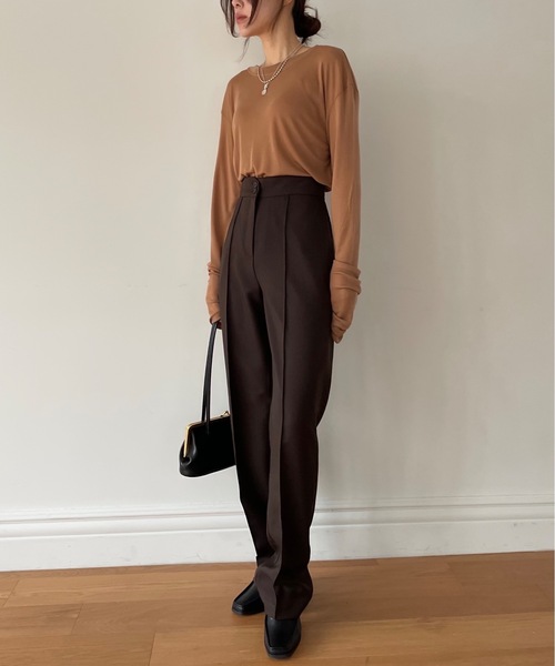 Didot.showroom(ディドット ショールーム)の「【D.PRODUCT】center stitch slim trousers(スラックス・レディース・ブラック/ブラウン/マスタード・S/M)」の4枚目の写真