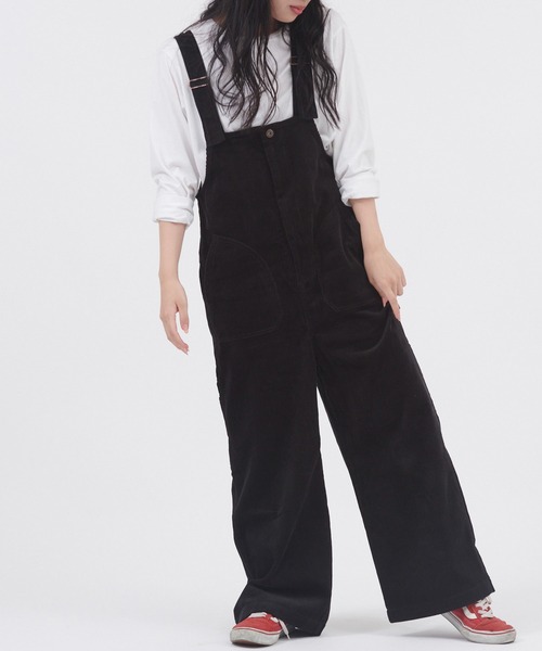 Dickies（ディッキーズ）の「Dickies/ディッキーズ コーデュロイオーバーオール（サロペット/オーバーオール・レディース・ブラック/オフホワイト/キャメル・M/L）」の3枚目の写真
