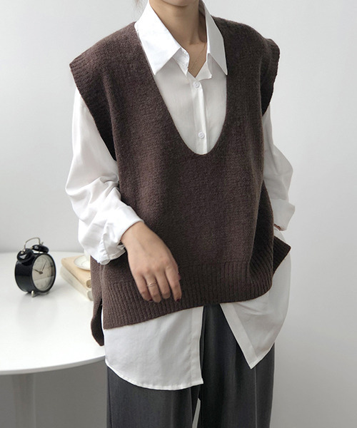 c.u.l（シーユーエル）の「ワイドVネックベスト culw91（ベスト・レディース・ブラック/イエロー/グレー/ベージュ/ブラウン・FREE）」の14枚目の写真