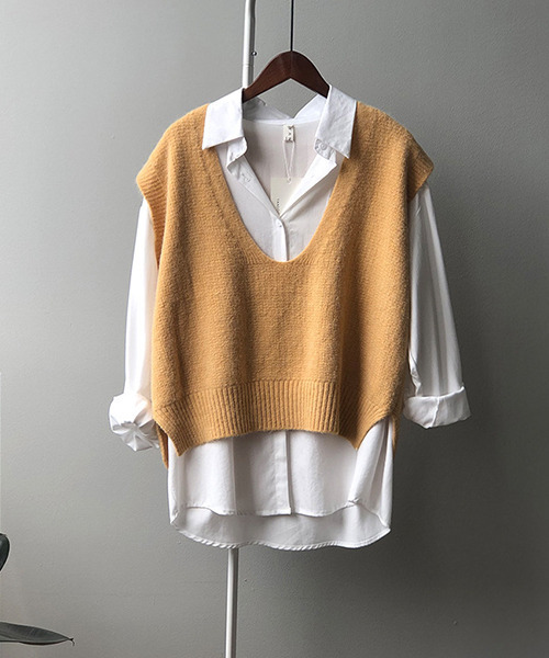 c.u.l（シーユーエル）の「ワイドVネックベスト culw91（ベスト・レディース・ブラック/イエロー/グレー/ベージュ/ブラウン・FREE）」の22枚目の写真